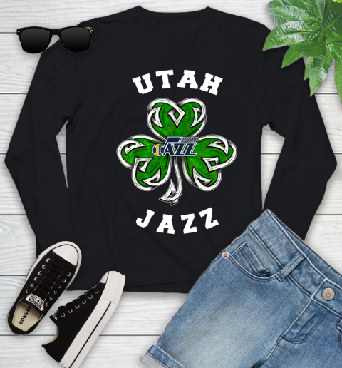 NBA Utah Jazz Three Leaf Clover St Patrick's Day Basketball Sports Youth Long Sleeve