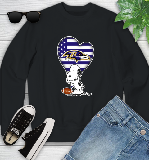 Baltimore Ravens NFL Football The Peanuts Movie Adorable Snoopy Youth Sweatshirt 2