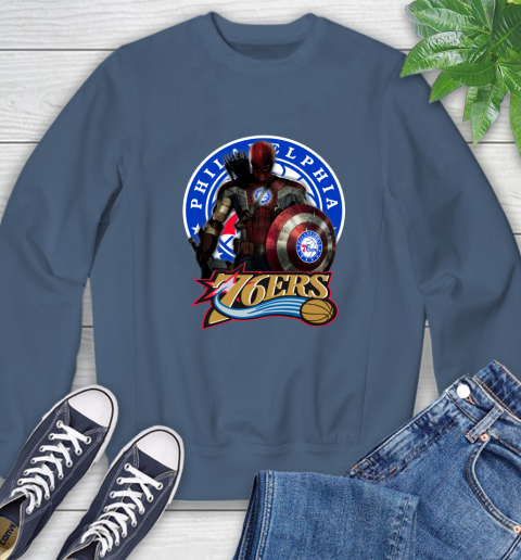 Philadelphia 76ers NBA Basketball Captain America Thor Spider Man Hawkeye Avengers (1) Sweatshirt 7