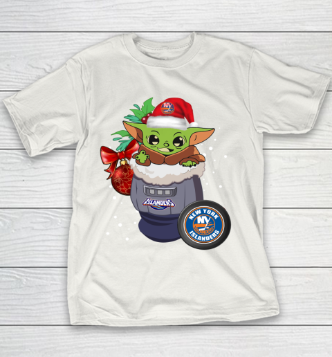 New York Islanders Christmas Baby Yoda Star Wars Funny Happy NHL Youth T-Shirt 3