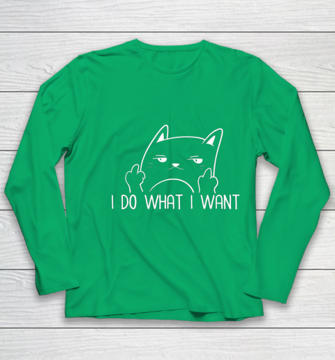 I Do What I Want Funny Adult Humour Cat Middle Finger Meme Youth Long Sleeve 4