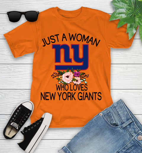 NFL Just A Woman Who Loves New York Giants Football Sports Youth T-Shirt 4