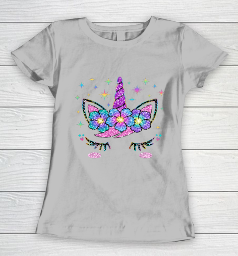 Unicorn Costume Rainbow Face Girls Women's T-Shirt 3