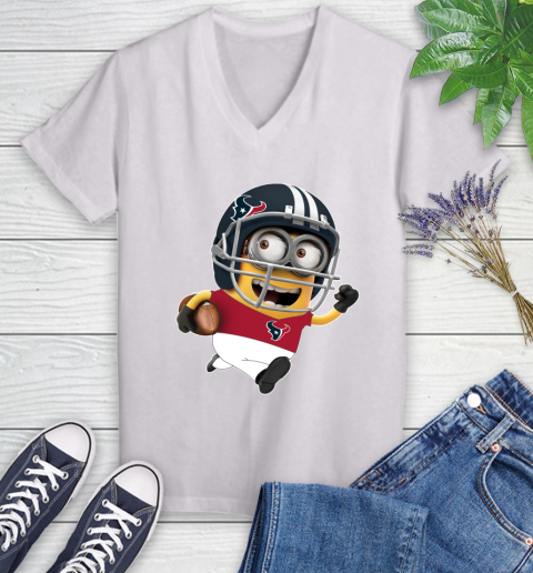 NFL Houston Texans Minions Disney Football Sports Women's V-Neck T-Shirt