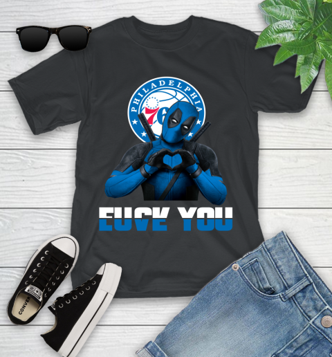 NBA Philadelphia 76ers Deadpool Love You Fuck You Basketball Sports Youth T-Shirt