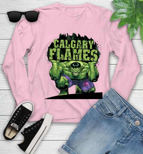 Calgary Flames NHL Hockey Incredible Hulk Marvel Avengers Sports Youth Long Sleeve 10
