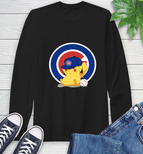 MLB Pikachu Baseball Sports Chicago Cubs Long Sleeve T-Shirt 2