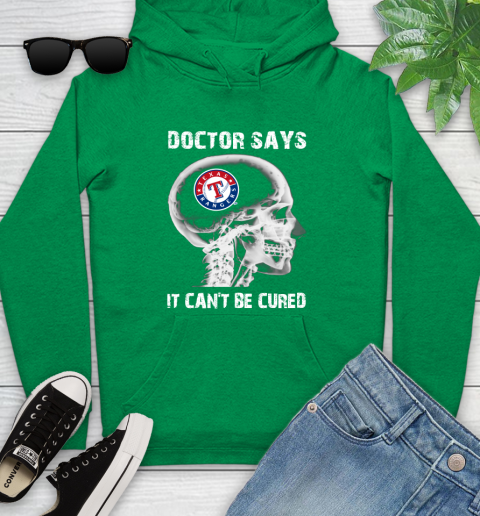 MLB Texas Rangers Baseball Skull It Can't Be Cured Shirt Youth Hoodie 7