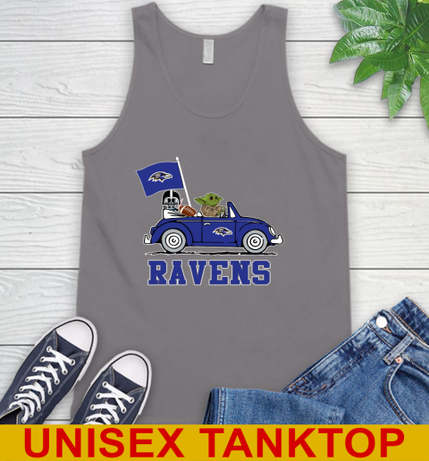 NFL Football Baltimore Ravens Darth Vader Baby Yoda Driving Star Wars Shirt Tank Top 7