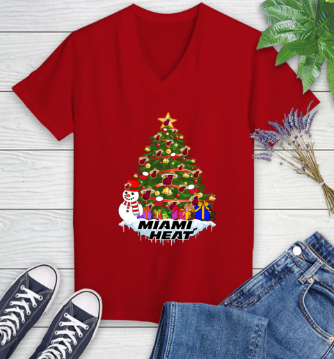 Miami Heat Merry Christmas NBA Basketball Sports Women's V-Neck T-Shirt - Image 13