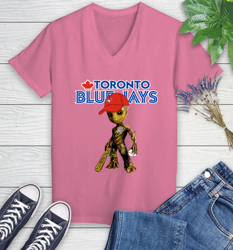 MLB Toronto Blue Jays Groot Guardians Of The Galaxy Baseball Women's V-Neck T-Shirt 13