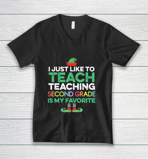 Elf Teacher Teaching 2nd second Grade Is My Favorite Christmas V-Neck T-Shirt