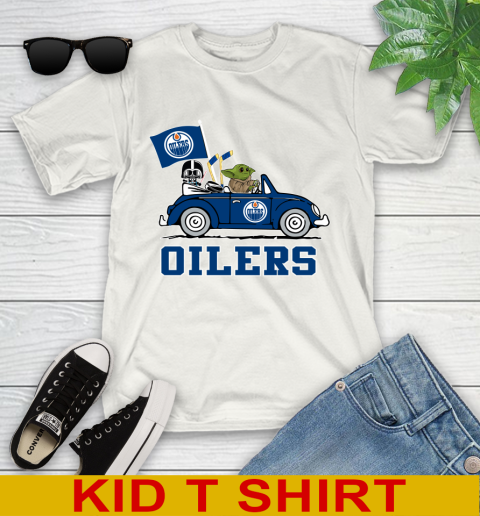 NHL Hockey Edmonton Oilers Darth Vader Baby Yoda Driving Star Wars Shirt Youth T-Shirt