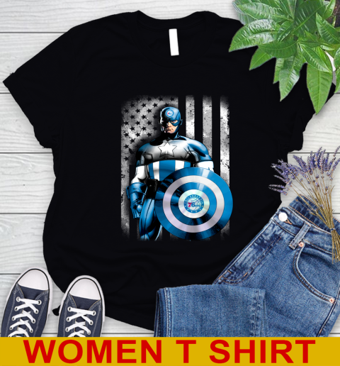 Philadelphia 76ers NBA Basketball Captain America Marvel Avengers American Flag Shirt Women's T-Shirt