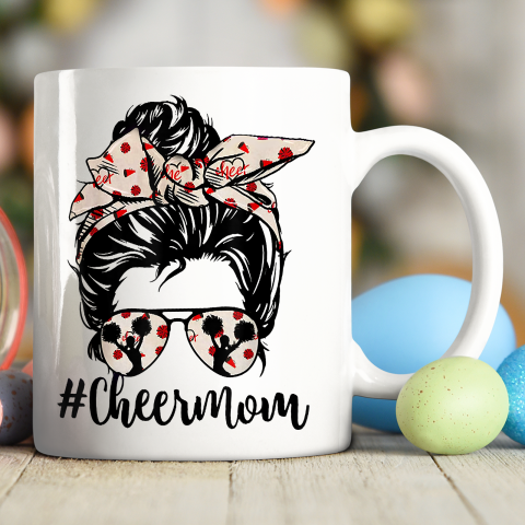Cheer Mom Messy Bun Cheerleader Bleached Mothers Day Ceramic Mug 11oz