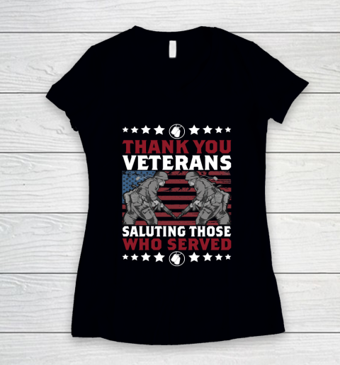 Veteran Shirt Thank You Veterans Saluting Those Who Served Women's V-Neck T-Shirt