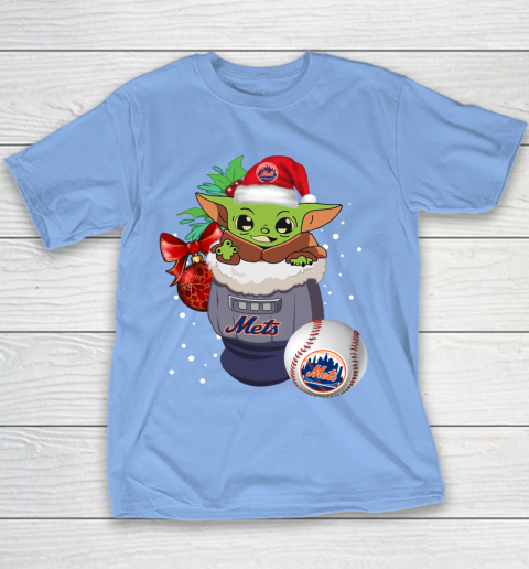 New York Mets Christmas Baby Yoda Star Wars Funny Happy MLB Youth T-Shirt 10