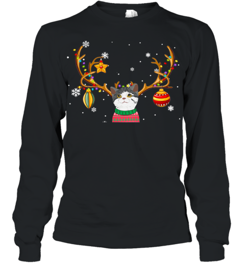 Cat Reindeer Christmas Holiday Funny Youth Long Sleeve
