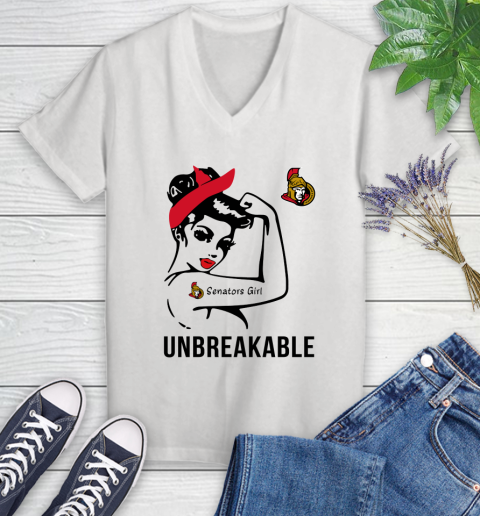 NHL Ottawa Senators Girl Unbreakable Hockey Sports Women's V-Neck T-Shirt