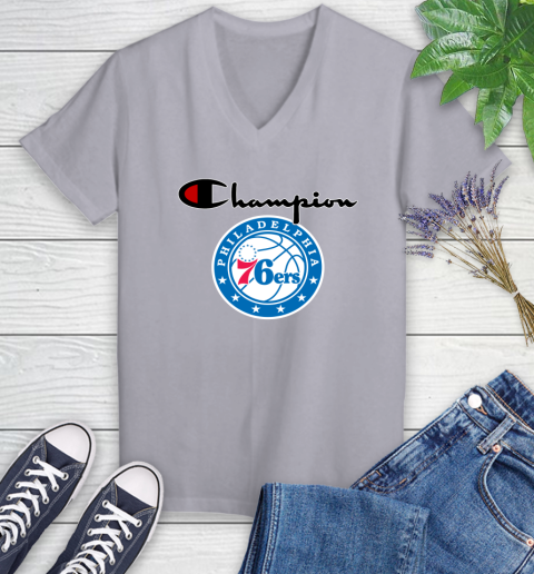 NBA Basketball Philadelphia 76ers Champion Shirt Women's V-Neck T-Shirt 2