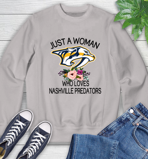 NHL Just A Woman Who Loves Nashville Predators Hockey Sports Sweatshirt 9