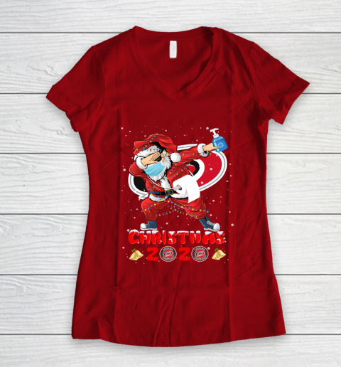 Carolina Hurricanes Funny Santa Claus Dabbing Christmas 2020 NHL Women's V-Neck T-Shirt 8