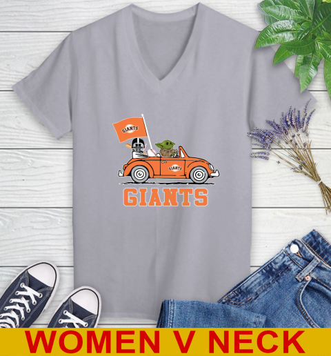 MLB Baseball San Francisco Giants Darth Vader Baby Yoda Driving Star Wars Shirt Women's V-Neck T-Shirt 5