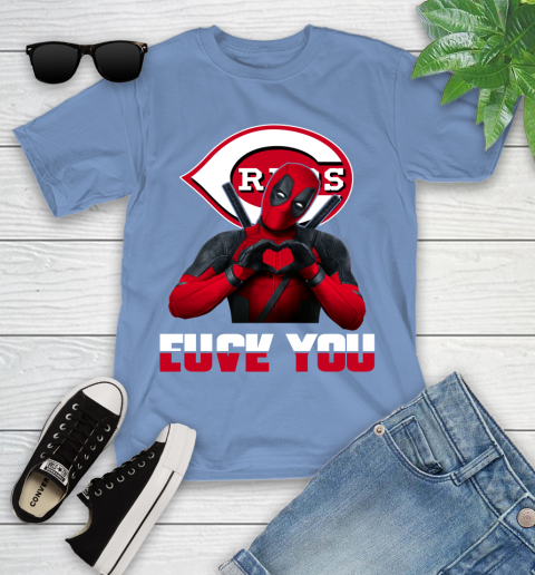 MLB Cincinnati Reds Deadpool Love You Fuck You Baseball Sports Youth T-Shirt 15
