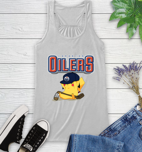 NHL Pikachu Hockey Sports Edmonton Oilers Racerback Tank