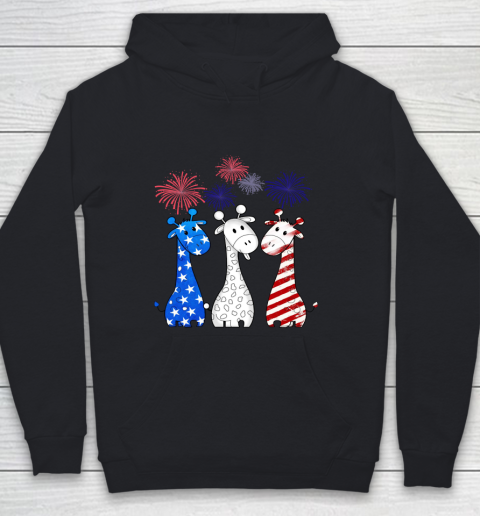 Independence Day 4th Of July Cute Patriotic Giraffe with American Flag Youth Hoodie