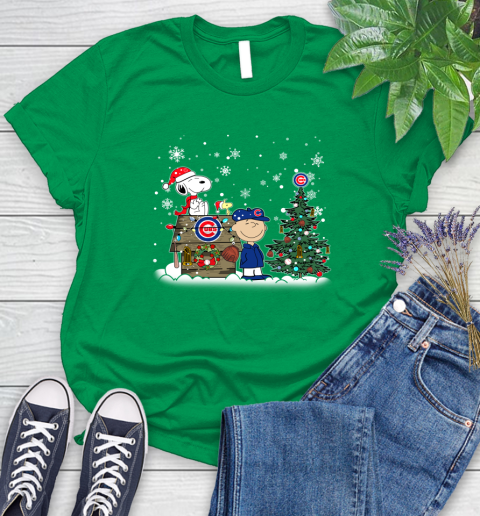 MLB Chicago Cubs Snoopy Charlie Brown Christmas Baseball Commissioner's Trophy Women's T-Shirt 9