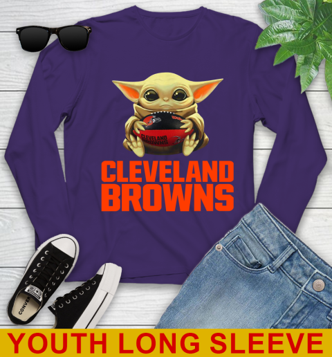 NFL Football Cleveland Browns Baby Yoda Star Wars Shirt Youth Long Sleeve 5