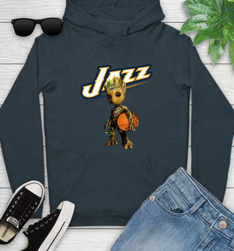 Utah Jazz NBA Basketball Groot Marvel Guardians Of The Galaxy Youth Hoodie 8