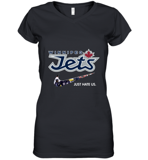 NHL Team winnipeg jets x Nike Just Hate Us Hockey Women's V-Neck T-Shirt