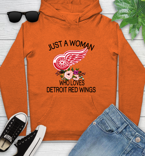 NHL Just A Woman Who Loves Detroit Red Wings Hockey Sports Youth Hoodie 3