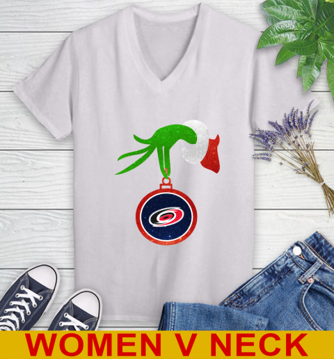 Carolina Hurricanes Grinch Merry Christmas NHL Hockey Women's V-Neck T-Shirt