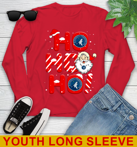 Minnesota Timberwolves NBA Basketball Ho Ho Ho Santa Claus Merry Christmas Shirt Youth Long Sleeve 11