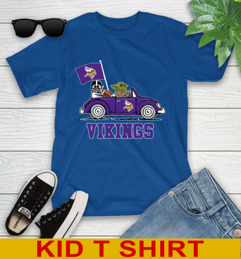 NFL Football Minnesota Vikings Darth Vader Baby Yoda Driving Star Wars Shirt Youth T-Shirt 9