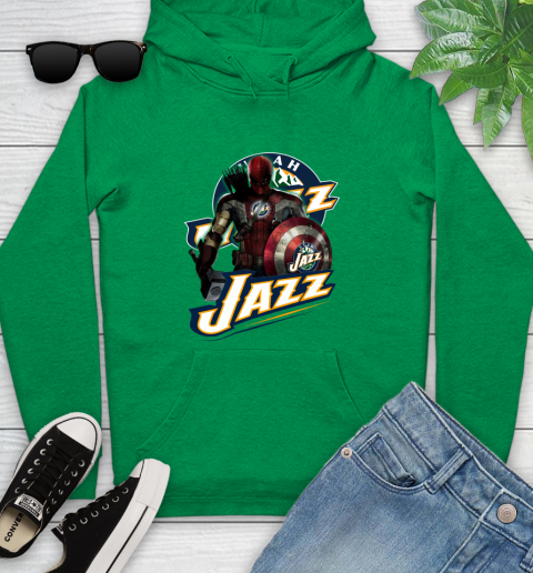 Utah Jazz NBA Basketball Captain America Thor Spider Man Hawkeye Avengers Youth Hoodie 7