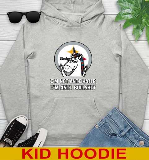 Pittsburgh Steelers NFL Football Unicorn I'm Not Anti Hater I'm Anti Bullshit Youth Hoodie