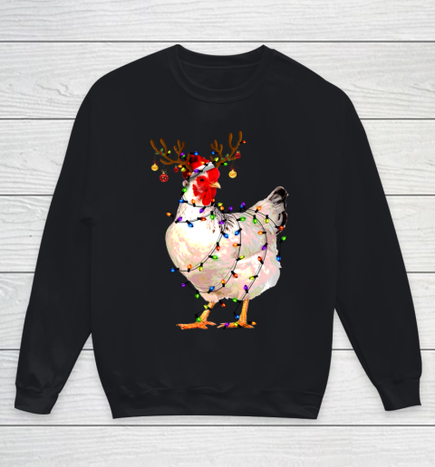 Funny Chicken Christmas Tee Reindeer Christmas Lights Pajama Youth Sweatshirt