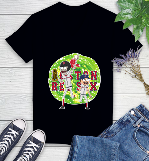 MLB Boston Red Sox Rick And Morty Commissioner's Trophy Baseball Sports Women's V-Neck T-Shirt 2