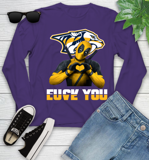 NHL Nashville Predators Deadpool Love You Fuck You Hockey Sports Youth Long Sleeve 4