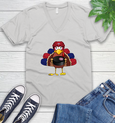 Montreal Canadiens Turkey Thanksgiving Day V-Neck T-Shirt