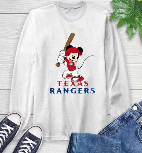 MLB Baseball Texas Rangers Cheerful Mickey Mouse Shirt Long Sleeve T-Shirt 2