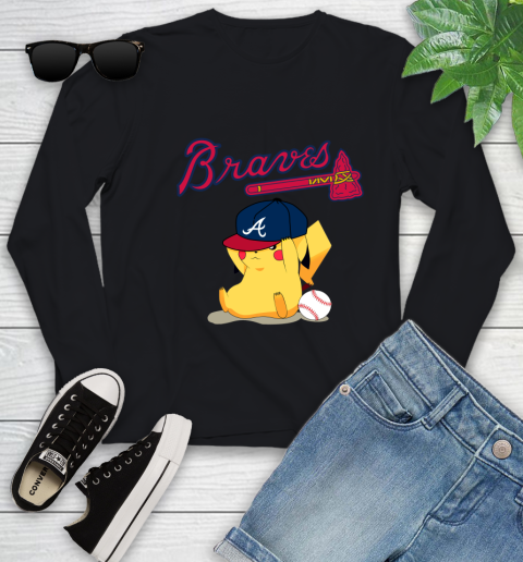 MLB Pikachu Baseball Sports Atlanta Braves Youth Long Sleeve 2