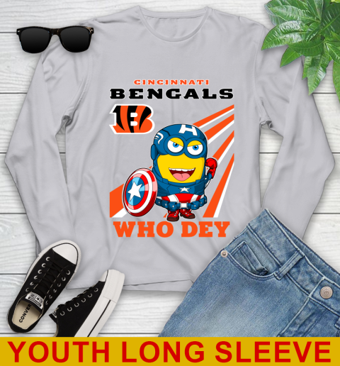 NFL Football Cincinnati Bengals Captain America Marvel Avengers Minion Shirt Youth Long Sleeve 5