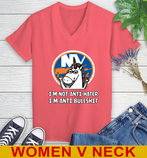 New York Islanders NHL Hockey Unicorn I'm Not Anti Hater I'm Anti Bullshit Women's V-Neck T-Shirt 7