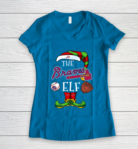 Atlanta Braves Christmas ELF Funny MLB Women's V-Neck T-Shirt 5