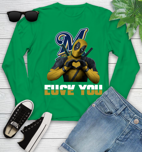 MLB Milwaukee Brewers Deadpool Love You Fuck You Baseball Sports Youth Long Sleeve 7